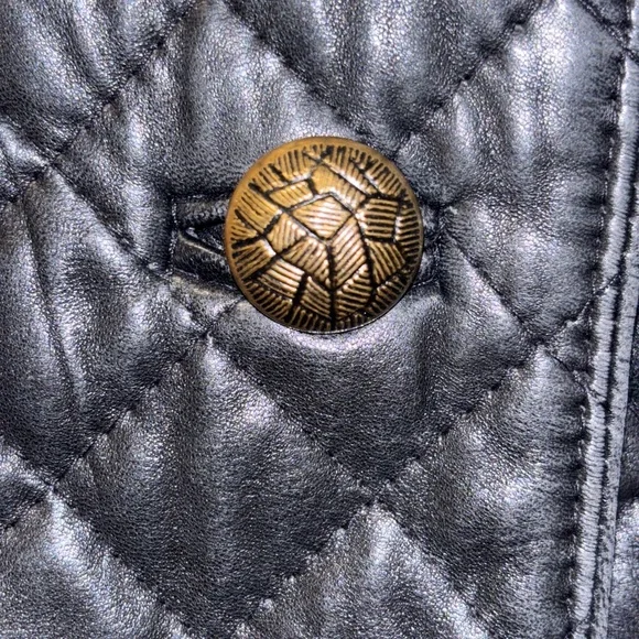 Caroline Moore black quilted leather jacket with gold-toned buttons SZ 10 - Picture 2 of 16